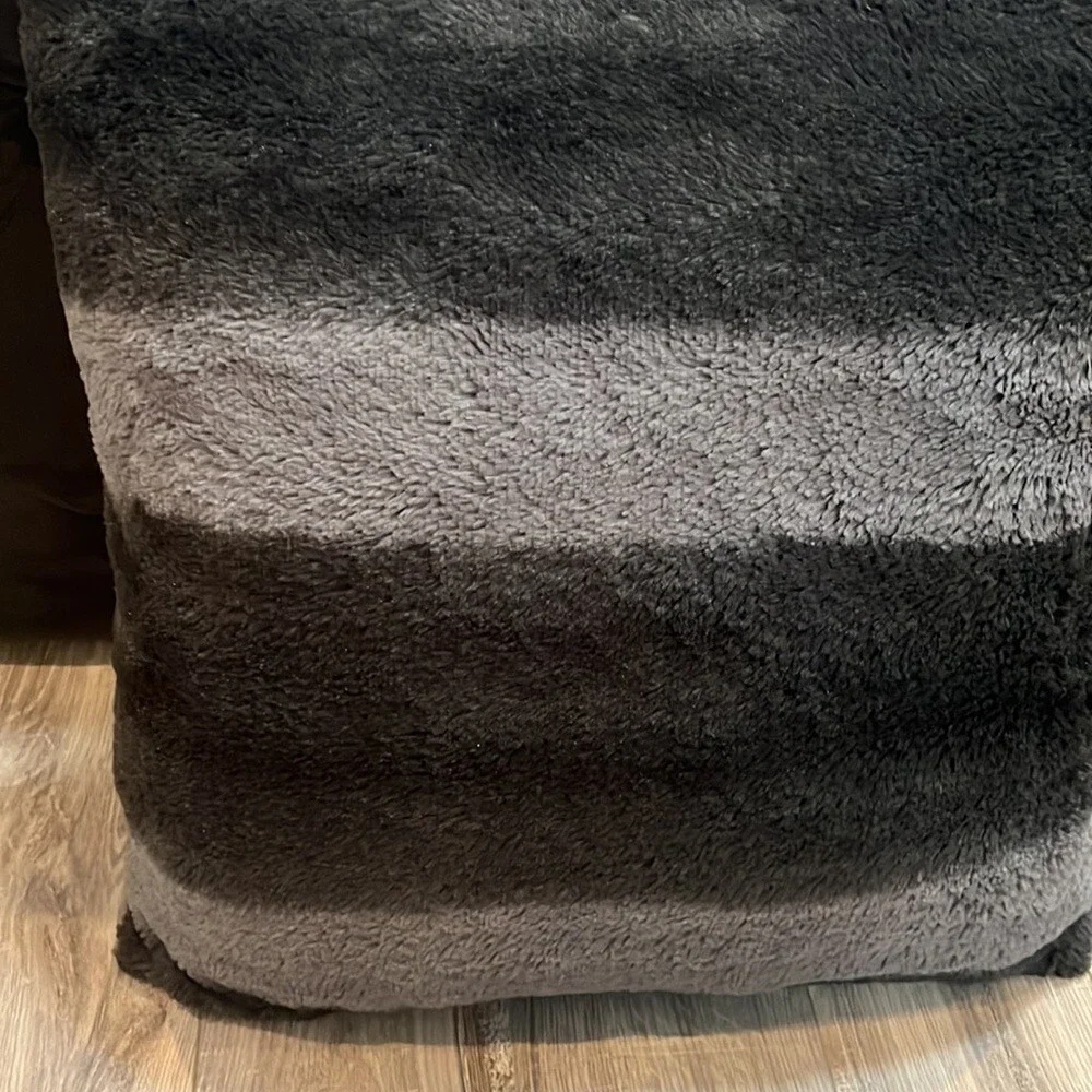 2 pillows grey striped furry fuzzy faux fur Hyde park pillows decor ombré